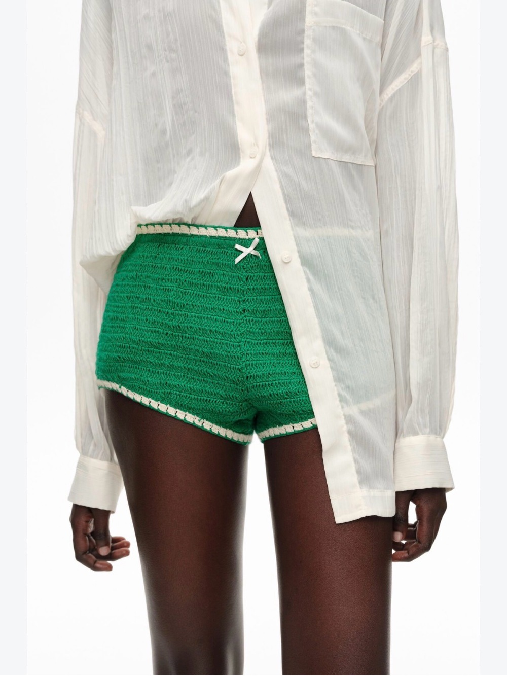 $149 For Love And Lemons Crochet Rugby Micro Shorts in Green Sz Small